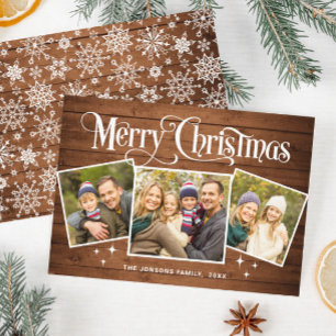 Tarjeta Festiva 3 Navidades de FOTOGRAFÍA Rustic Brown Wood Grey B