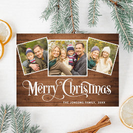 Tarjeta Festiva 3 Navidades de FOTOGRAFÍA Rustic Brown Wood Grey B