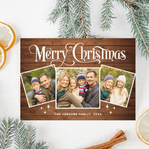 Tarjeta Festiva 3 Navidades de FOTOGRAFÍA Rustic Brown Wood Grey B