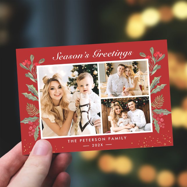 Tarjeta Festiva 3 Navidades de la temporada de fotos Holly Berries (Subido por el creador)