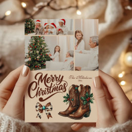 Tarjeta Festiva 3 Navidades de Photo Western Bow & Boots