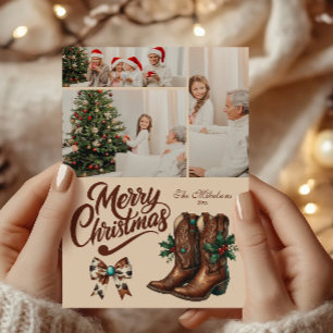 Tarjeta Festiva 3 Navidades de Photo Western Bow & Boots
