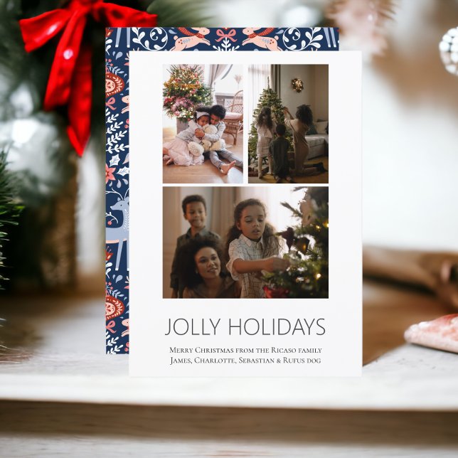 Tarjeta Festiva 3 Navidades escandinavos de festividades de julio (3 Photo Jolly Holidays Scandinavian Christmas Holiday Cards from Ricaso. Add photo and text)
