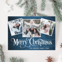 Tarjeta Festiva 3 Navidades FOTOGRÁFICOS Saludo Rústico De Madera 