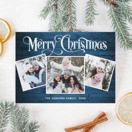 Tarjeta Festiva 3 Navidades FOTOGRÁFICOS Saludo Rústico De Madera 