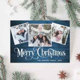 Tarjeta Festiva 3 Navidades FOTOGRÁFICOS Saludo Rústico De Madera 