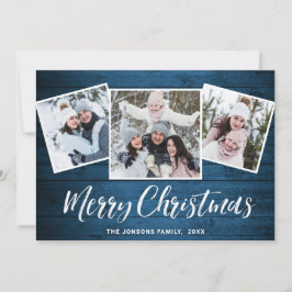 Tarjeta Festiva 3 Navidades FOTOGRÁFICOS Saludo Rústico De Madera