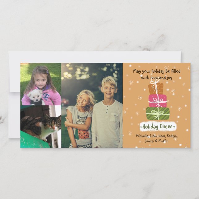 Tarjeta Festiva 3 Nombre personalizado de Collage de fotos Saludos (Anverso)