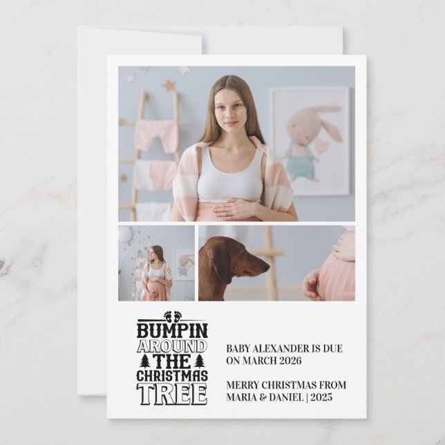 Tarjeta Festiva 3 Photo Christmas Tree Pregnancy Announcement (Anverso)