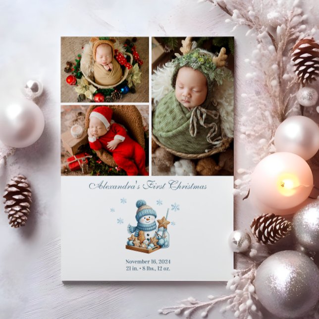 Tarjeta Festiva 3 Photo First Christmas Birth Announcement  (Subido por el creador)