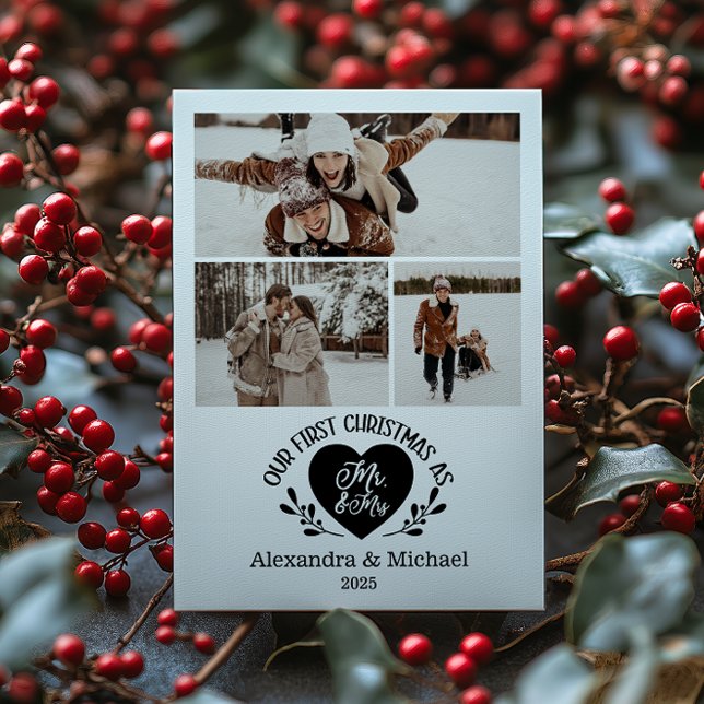 Tarjeta Festiva 3 Photo Heart First Christmas as Mr & Mrs (Subido por el creador)