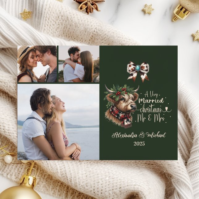 Tarjeta Festiva 3 Photo Highland Cow Merry Christmas Mrs and Mr (Subido por el creador)