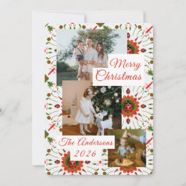 Tarjeta Festiva 3 Photo Holiday Red + Green Ladybug Christmas Card