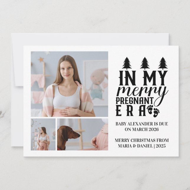 Tarjeta Festiva 3 Photo In My Merry Pregnant Era Christmas (Anverso)