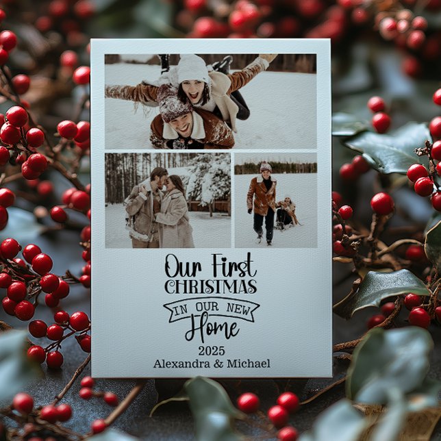 Tarjeta Festiva 3 Photo Minimalist Newlywed Christmas (Subido por el creador)