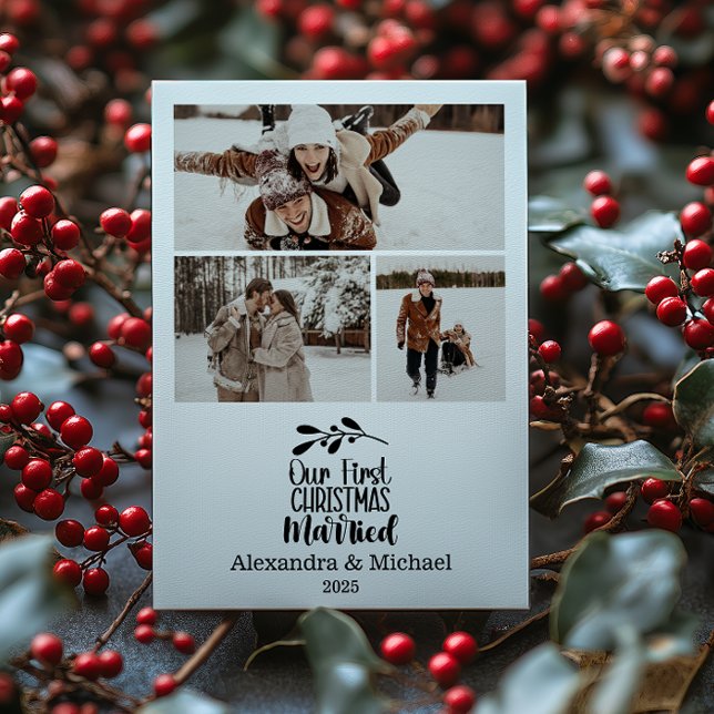 Tarjeta Festiva 3 Photo Minimialist Our First Christmas Married (Subido por el creador)