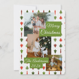 Tarjeta Festiva 3 Photo Red White Green Christmas Tree Xmas Card