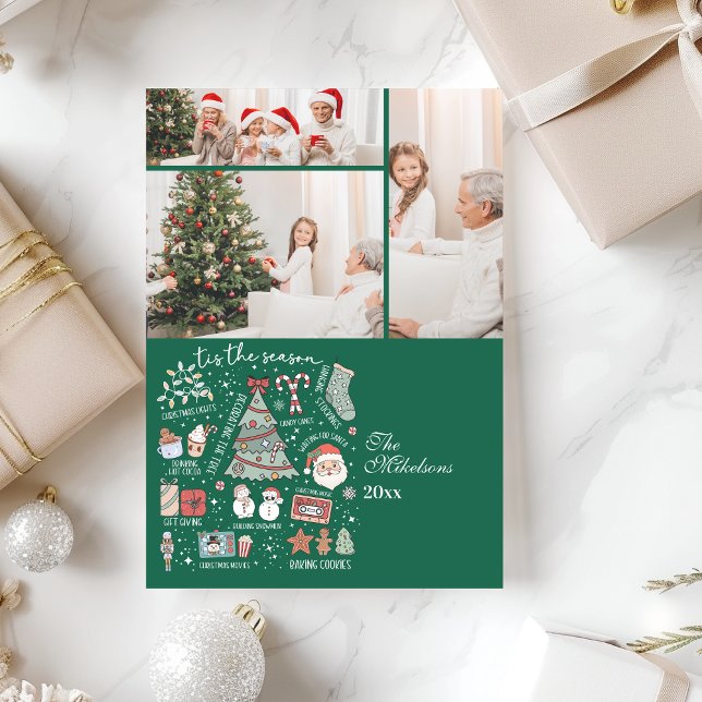 Tarjeta Festiva 3 Photo Tis The Season Retro Green Christmas (Subido por el creador)