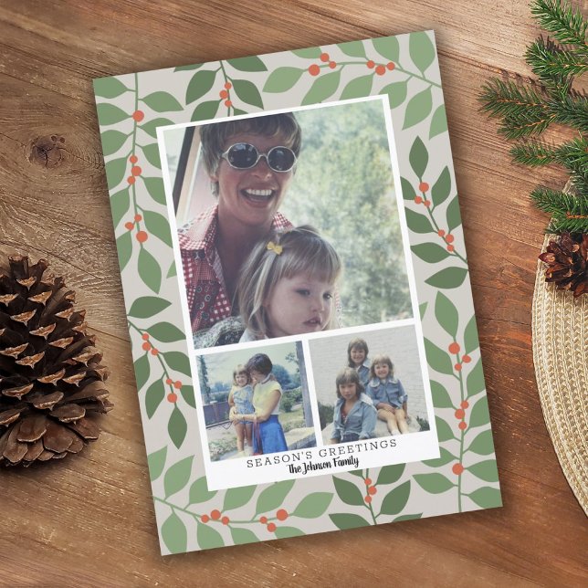 Tarjeta Festiva 3 saludo de temporada botánica moderna de Collage  (Subido por el creador)