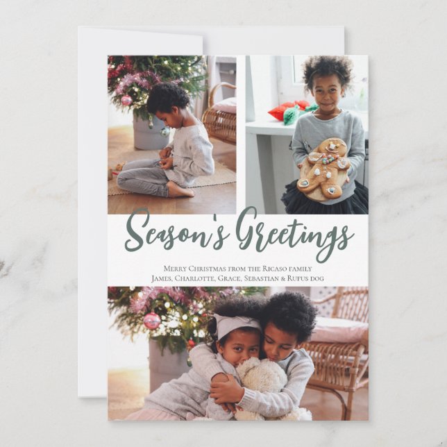 Tarjeta Festiva 3 Temporadas de fotos Saludos Patrón Mistletoe (Anverso)