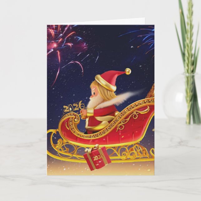 Tarjeta Festiva 3D Santa Claus Christmas Greeting Card – Festive H (Anverso)