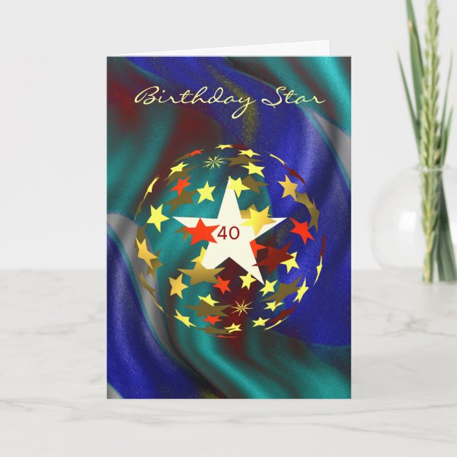 Tarjeta Festiva 40.º Globe de oro y estrellas rojas (Anverso)