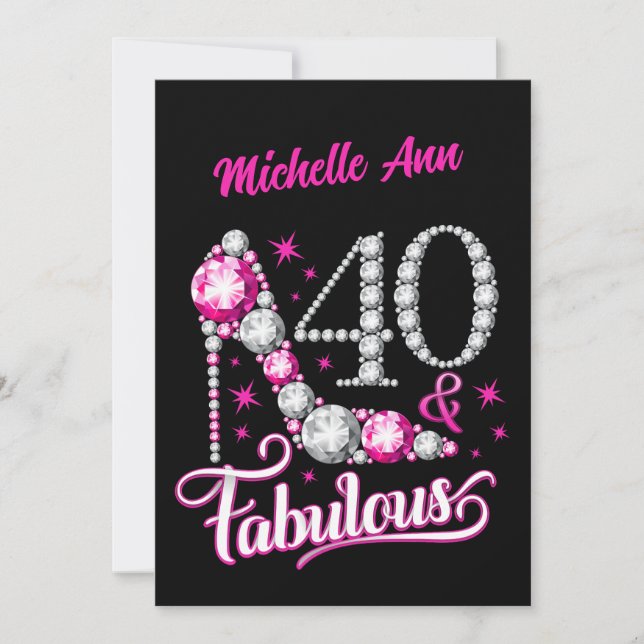 Tarjeta Festiva 40 y Fabulous, 40th Birthday, cualquier nombre, ed (Anverso)