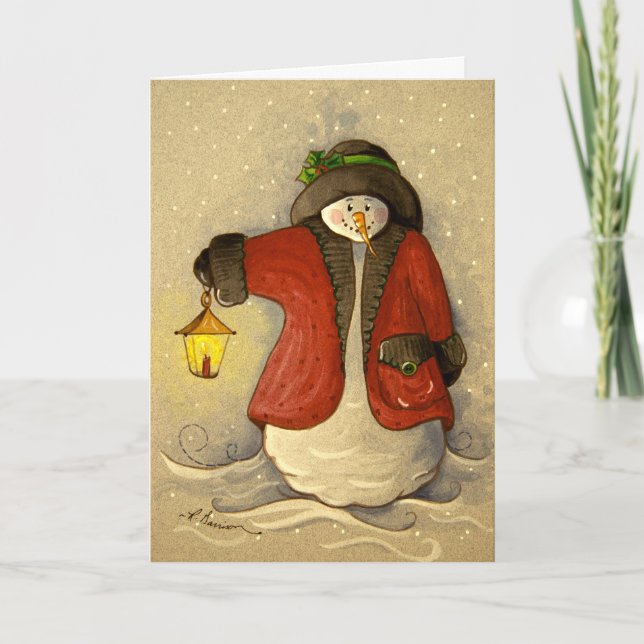 Tarjeta Festiva 4910 Navidades Snowman y Lantern (Anverso)