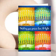 4 colorida Hanukkah Menorahs Moda de la luz de amo