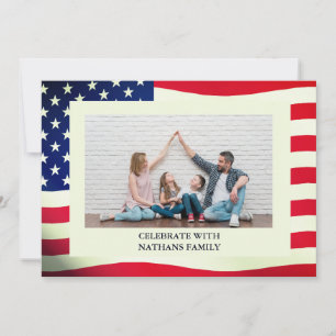 Tarjeta Festiva 4 de julio Día de la Independencia, foto azul rojo