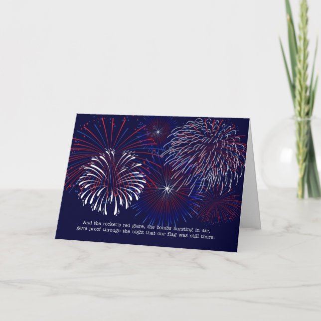 Tarjeta Festiva 4 de julio Himno Nacional de Fuegos Artificiales (Anverso)