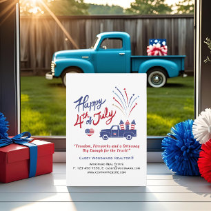 Tarjeta Festiva 4 de julio Patriotic Truck Real Estate Editable