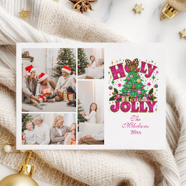 Tarjeta Festiva 4 Foto Brillo Leopardo Lazo Holly Jolly