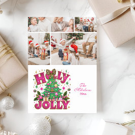 Tarjeta Festiva 4 Foto Brillo Leopardo Lazo Holly Jolly