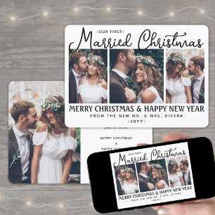 Tarjeta Festiva 4 Foto de recién casados Navidades blancos