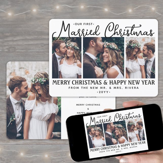 Tarjeta Festiva 4 Foto de recién casados Navidades blancos (Subido por el creador)
