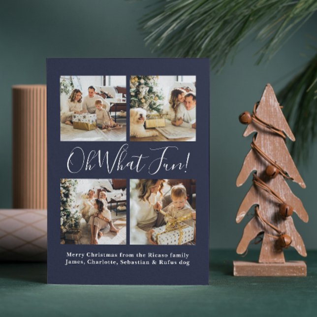 Tarjeta Festiva 4 Foto oh Qué Navidades nórdicos divertidos (4 Photo oh What Fun Nordic Christmas Holiday Card by Ricaso, with holiday pattern on back)