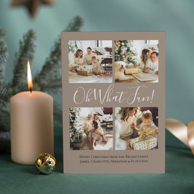 Tarjeta Festiva 4 Foto oh Qué Navidades nórdicos divertidos (4 Photo oh What Fun Nordic Christmas Holiday Card by Ricaso. Tree pattern to back. add photographs
)