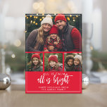 Tarjeta Festiva 4 Foto: Todos son Navidades rojos con escritura cl<br><div class="desc">Una foto horizontal y tres fotos cuadradas — Una gran opción de descarga instantánea con todas las fotos y saludos en un lado. Usa cuatro fotos y haz un exclusivo y moderno saludo de Feliz Navidad con un patrón de rayas verdes y rojas en la parte de atrás. Si necesita...</div>