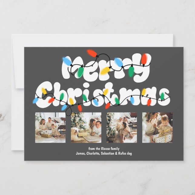 Tarjeta Festiva 4 Fotografía Merry Christmas Lights (Anverso)