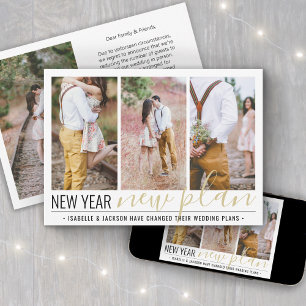 Tarjeta Festiva 4 Fotos Boda de Año Nuevo con Cambio de Planes Red