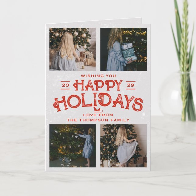 Tarjeta Festiva 4 Fotos familiares Collage Navidades Felices Fiest (Anverso)