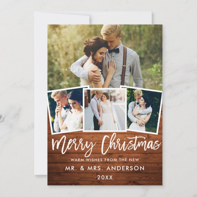 Tarjeta Festiva 4 Navidades Bodas de guiones de pincel de madera d (Anverso)