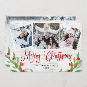 Tarjeta Festiva 4 Navidades de FOTO Saludo Rústico de Birch Bark