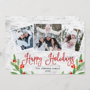 Tarjeta Festiva 4 Navidades de FOTO Saludo Rústico de Birch Bark