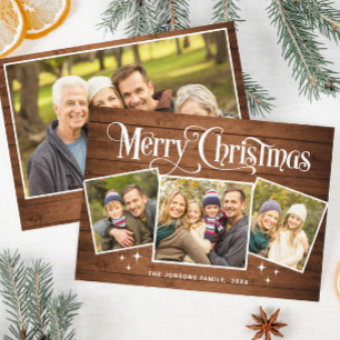Tarjeta Festiva 4 Navidades de FOTOGRAFÍA Rustic Brown Wood Grey B