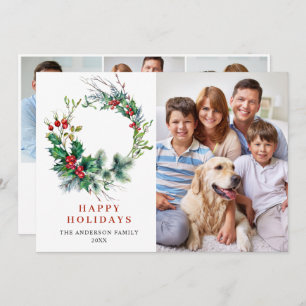 Tarjeta Festiva 4 Navidades de Wreath de la FOTO Holly Berry salud