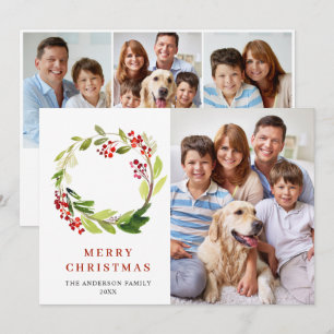 Tarjeta Festiva 4 Navidades de Wreath de la FOTO Holly Berry salud