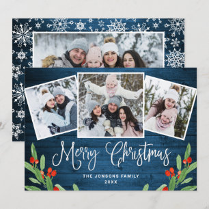 Tarjeta Festiva 4 Navidades FOTOGRÁFICOS Saludo Rústico De Madera