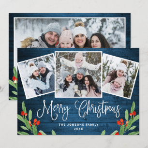 Tarjeta Festiva 4 Navidades FOTOGRÁFICOS Saludo Rústico De Madera